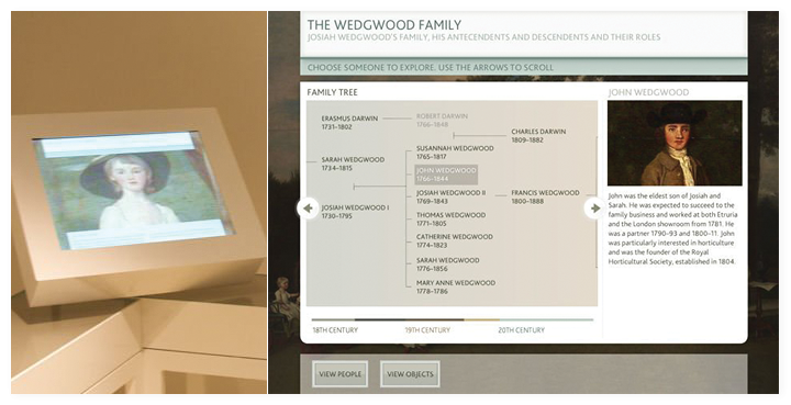 The Family tree interactive in the museum and a screen close up.