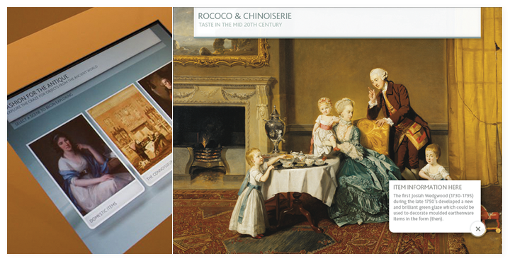 The Rococo interactive in the museum and a screen close up.