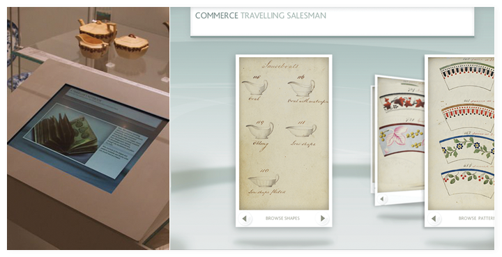 The Travelling salesman handbook interactive in the museum and a screen close up.