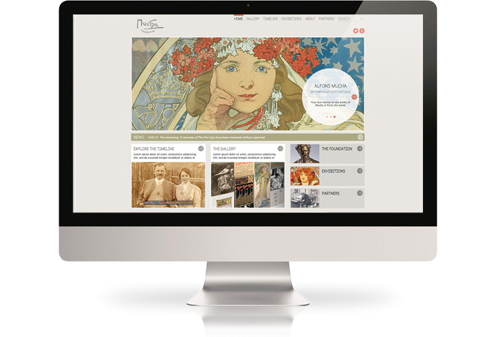 The Mucha Foundation website on a desktop computer.