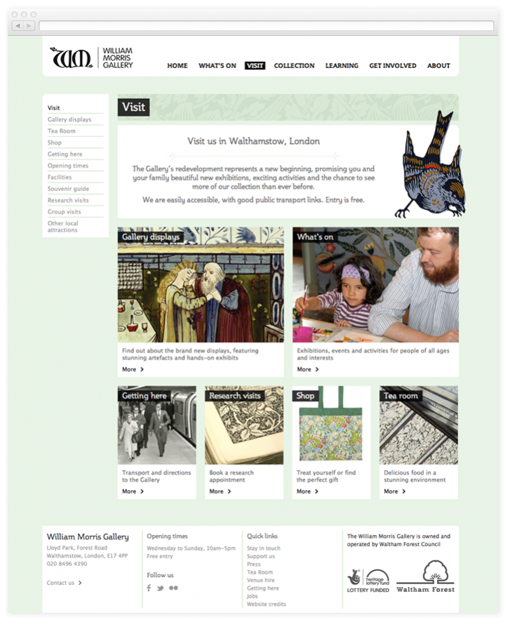 Screen of the William Morris Gallery visit page